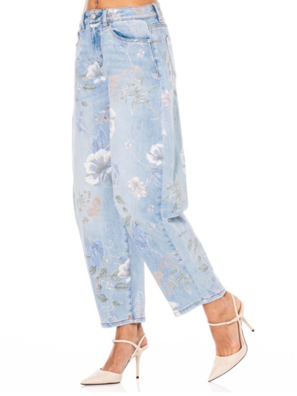 SM250 | Faded Floral Barrel Leg Jeans - Picture 4 of 5
